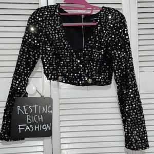 sequin crop long sleeve